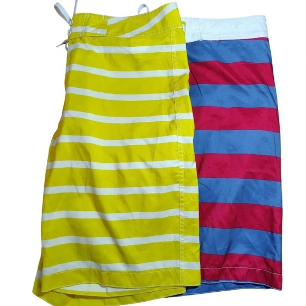 2 Board Shorts Old Navy swimwear Yellow Blue Red Stripes Trunks surfing beach